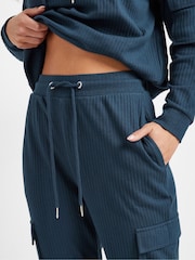 PixieGirl Petite Blue Cargo Ribbed Joggers - Image 4 of 5