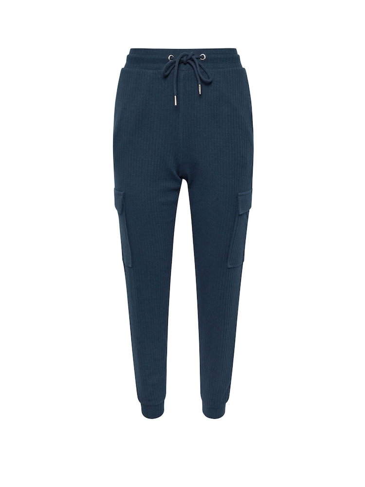 PixieGirl Petite Blue Cargo Ribbed Joggers - Image 5 of 5
