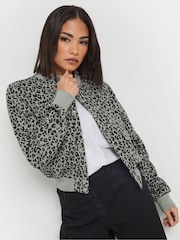 PixieGirl Petite Grey Animal Print Sweat Bomber Jacket - Image 2 of 6