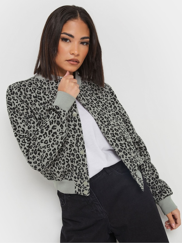 PixieGirl Petite Grey Animal Print Sweat Bomber Jacket - Image 2 of 6