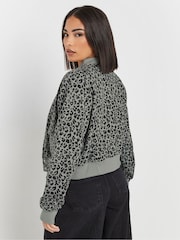 PixieGirl Petite Grey Animal Print Sweat Bomber Jacket - Image 4 of 6