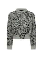 PixieGirl Petite Grey Animal Print Sweat Bomber Jacket - Image 6 of 6