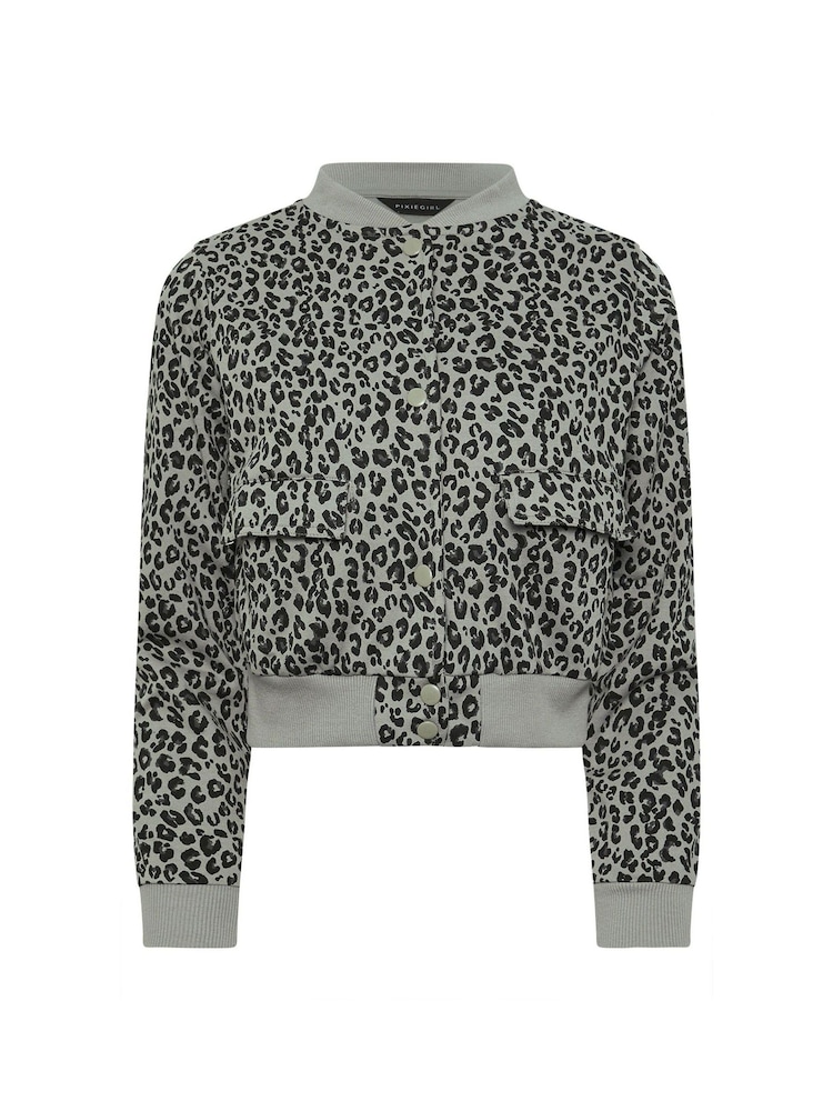 PixieGirl Petite Grey Animal Print Sweat Bomber Jacket - Image 6 of 6