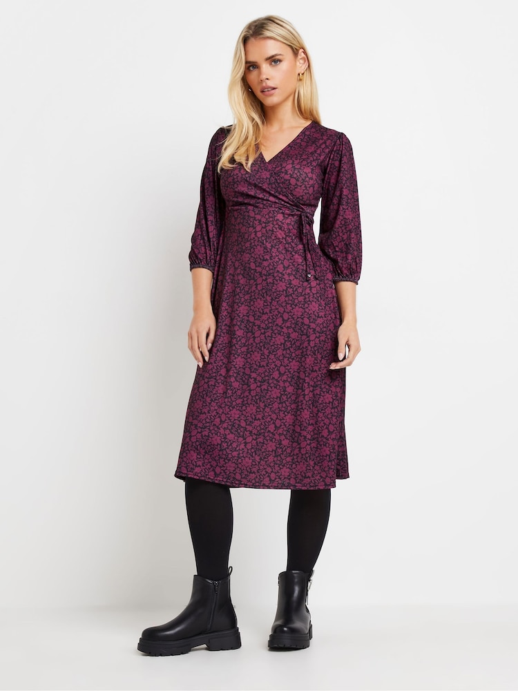 M&Co Purple Petite 3/4 Sleeve Dress - Image 1 of 5
