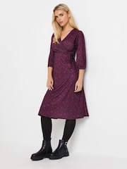 M&Co Purple Petite 3/4 Sleeve Dress - Image 4 of 5
