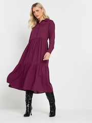 PixieGirl Petite Red Long Sleeve Smock Button Midi Dress - Image 1 of 5