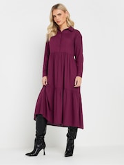 PixieGirl Petite Red Long Sleeve Smock Button Midi Dress - Image 2 of 5