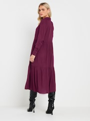 PixieGirl Petite Red Long Sleeve Smock Button Midi Dress - Image 3 of 5