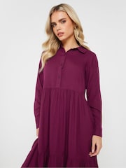 PixieGirl Petite Red Long Sleeve Smock Button Midi Dress - Image 4 of 5