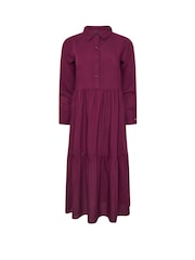 PixieGirl Petite Red Long Sleeve Smock Button Midi Dress - Image 5 of 5