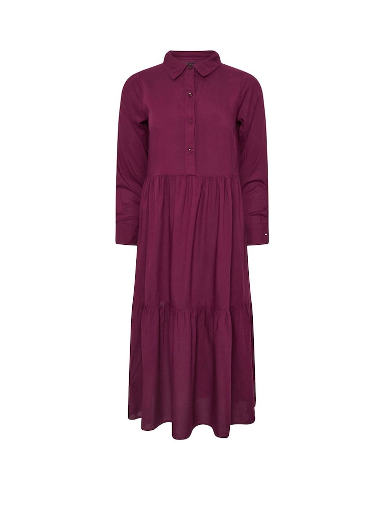 PixieGirl Petite Red Long Sleeve Smock Button Midi Dress - Image 5 of 5