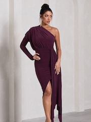 Club L London Catherine Асимметричное платье с одним рукавом средних размеров с эффектом драпировки - Image 1 of 5