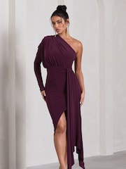 Club L London Catherine Асимметричное платье с одним рукавом средних размеров с эффектом драпировки - Image 2 of 5