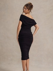 Club L London Black Rayleigh Bardot Ruched Midi Dress - Image 5 of 5
