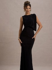 Club L London Black Paphos Draped Sleeveless Maxi Dress - Image 2 of 7