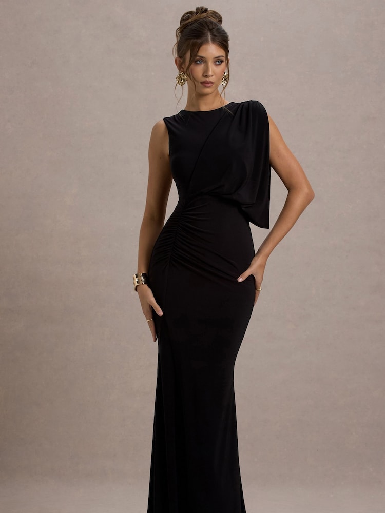 Club L London Black Paphos Draped Sleeveless Maxi Dress - Image 2 of 7