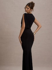 Club L London Black Paphos Draped Sleeveless Maxi Dress - Image 3 of 7