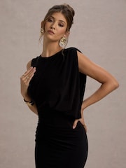 Club L London Black Paphos Draped Sleeveless Maxi Dress - Image 4 of 7
