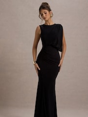 Club L London Black Paphos Draped Sleeveless Maxi Dress - Image 6 of 7