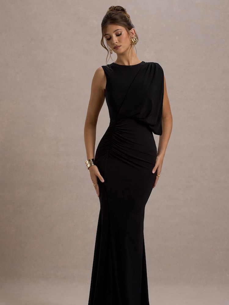 Club L London Black Paphos Draped Sleeveless Maxi Dress - Image 6 of 7