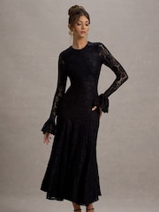 Club L London Black For Life Lace Long Sleeve Midi Dress - Image 1 of 7