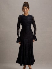 Club L London Black For Life Lace Long Sleeve Midi Dress - Image 2 of 7