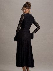 Club L London Black For Life Lace Long Sleeve Midi Dress - Image 3 of 7
