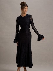 Club L London Black For Life Lace Long Sleeve Midi Dress - Image 4 of 7