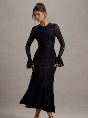 Club L London Black For Life Lace Long Sleeve Midi Dress - Image 5 of 7