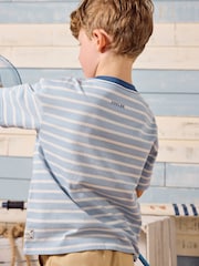 Joules Archie Blue/White Cotton Short Sleeve Applique T-Shirt - Image 2 of 6