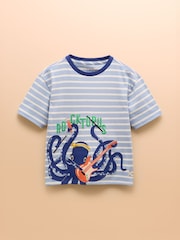 Joules Archie Blue/White Cotton Short Sleeve Applique T-Shirt - Image 3 of 6