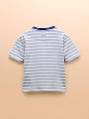 Joules Archie Blue/White Cotton Short Sleeve Applique T-Shirt - Image 4 of 6