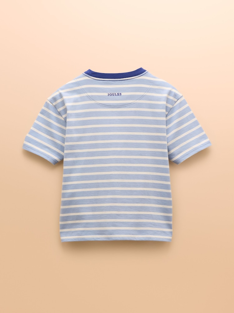 Joules Archie Blue/White Cotton Short Sleeve Applique T-Shirt - Image 4 of 6