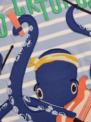 Joules Archie Blue/White Cotton Short Sleeve Applique T-Shirt - Image 5 of 6