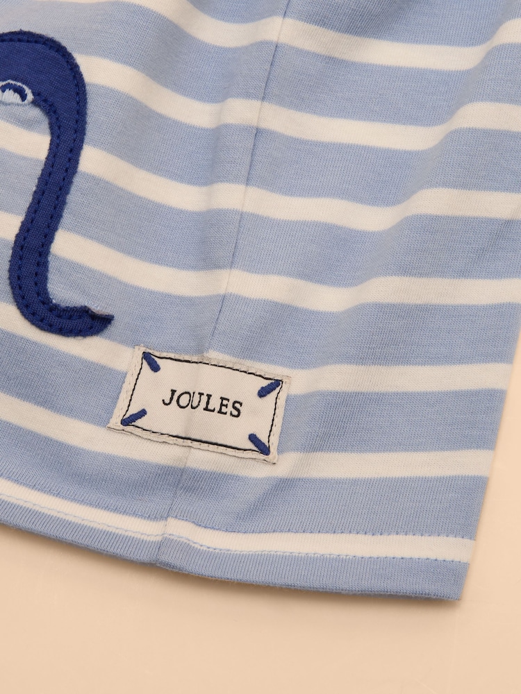 Joules Archie Blue/White Cotton Short Sleeve Applique T-Shirt - Image 6 of 6