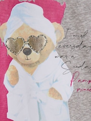 River Island Pink Girls Teddy Satin Mix Pyjamas - Image 3 of 10