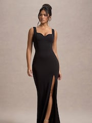 Club L London Black Ashburn Strappy Sweetheart Split Maxi Dress - Image 1 of 7