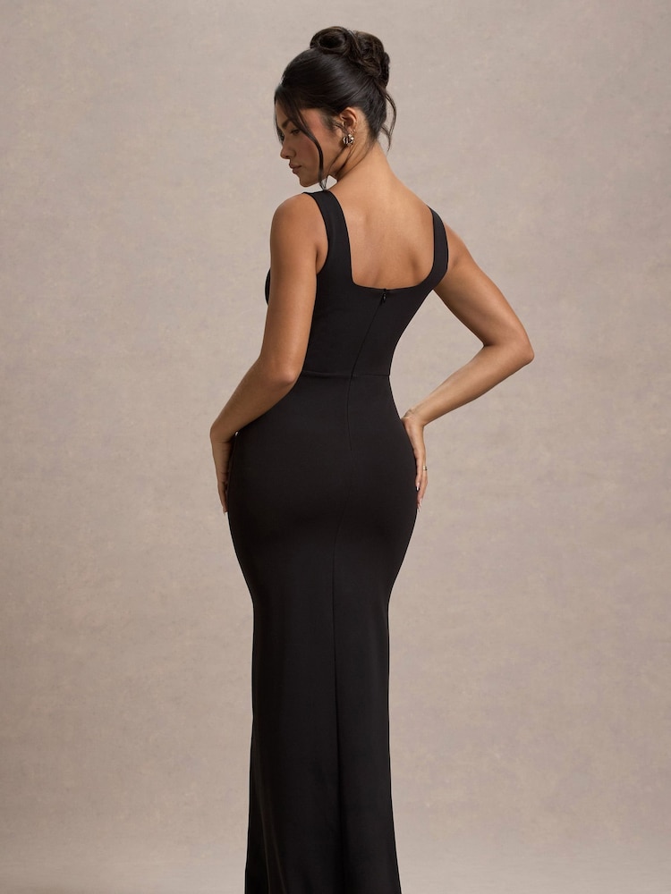 Schwarz - Club L London – Ashburn – Maxikleid mit Trägern, Herzausschnitt und Schlitz - Bild 1 von 2