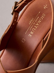 Marrón tostado - Signature Premium Leather Cross-Over Stud Detail Slingback Platform Clog Wedges - Imagen 10 de 11