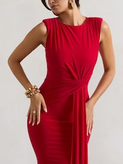 Club L London Red Kadie Sleeveless Gathered Maxi Dress With Drape - Image 5 of 5