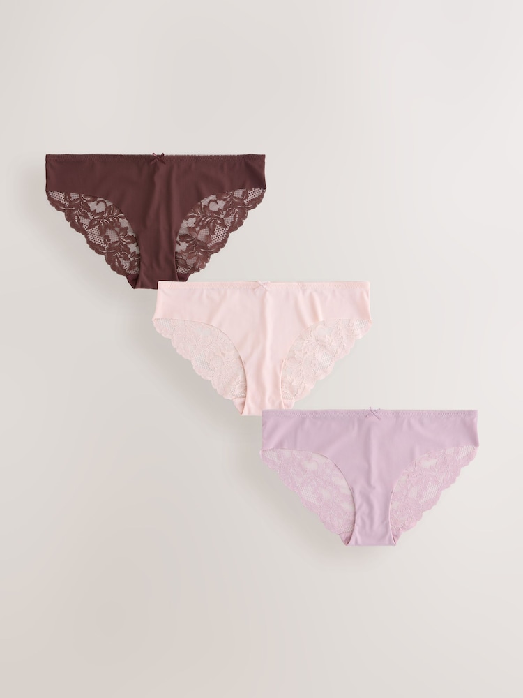 Nude chocolat / mauve / rose - Lot de 3 culottes sans VPL avec dos en dentelle - Image 5 of 6