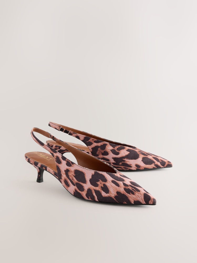 Leopard Standard/Wide Fit Forever Comfort® Point Toe Low Slingback Kitten Heels - Image 1 of 6