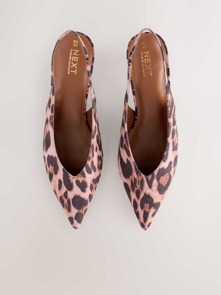 Leopard Standard/Wide Fit Forever Comfort® Point Toe Low Slingback Kitten Heels - Image 2 of 6