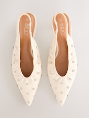 White Forever Comfort® Point Toe Stud Detail Slingback Low Heels - Image 1 of 6