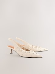 White Forever Comfort® Point Toe Stud Detail Slingback Low Heels - Image 2 of 6