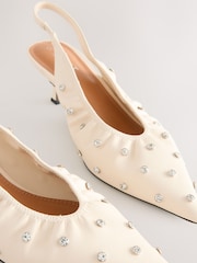 White Forever Comfort® Point Toe Stud Detail Slingback Low Heels - Image 4 of 6