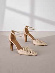عاجي - Signature Premium Leather Weave Point Toe Heels - صورة 8 من 13