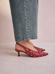 Red Forever Comfort® Point Toe Stud Detail Slingback Low Heels - Image 1 of 10