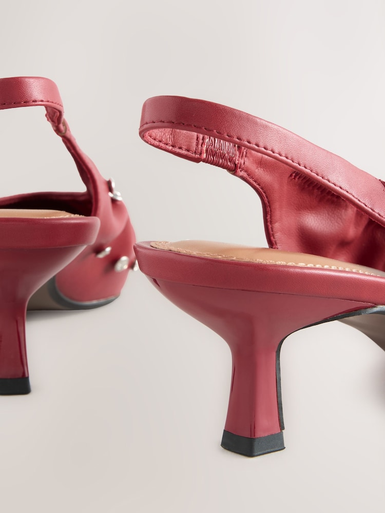 Red Forever Comfort® Point Toe Stud Detail Slingback Low Heels - Image 10 of 10
