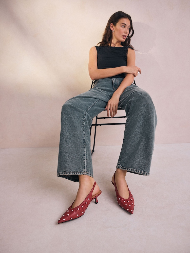 Red Forever Comfort® Point Toe Stud Detail Slingback Low Heels - Image 2 of 10